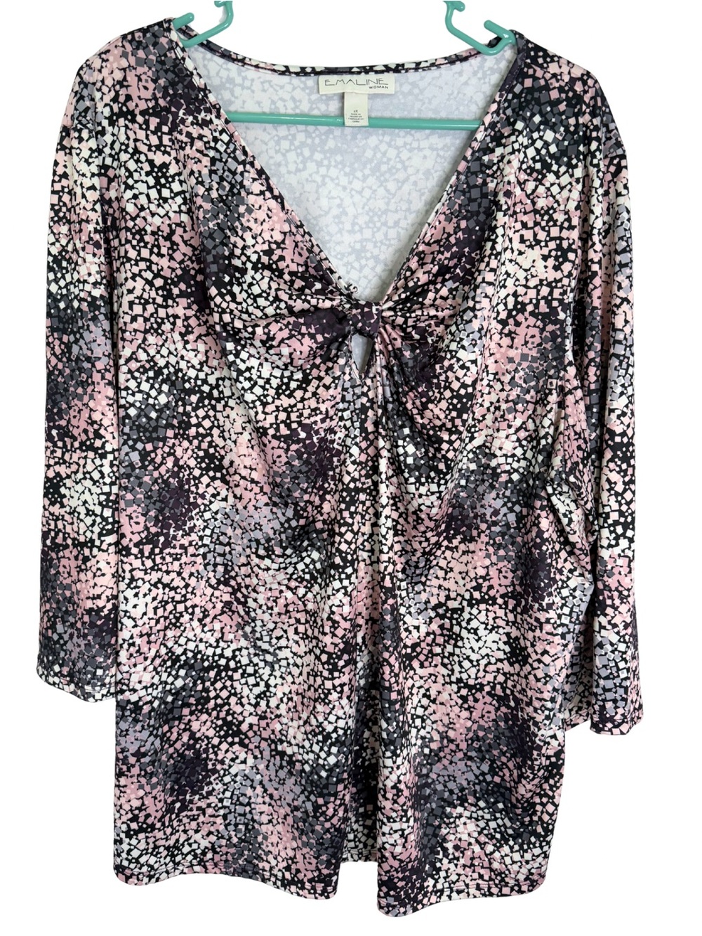 3/$20 Emaline Multicolor Tie Front Detail 3/4 Sleeve Blouse